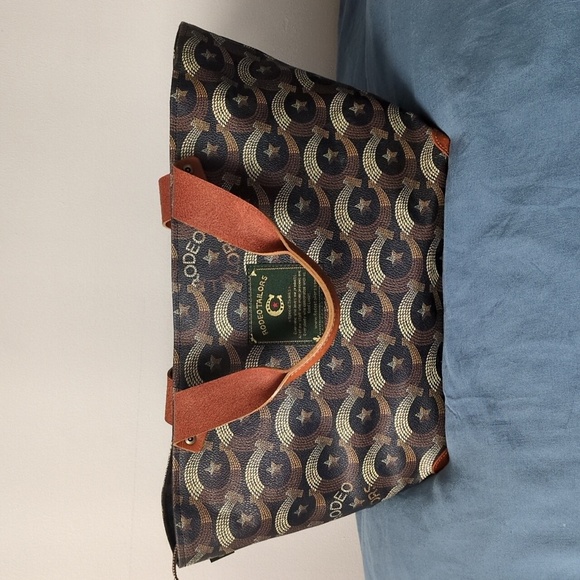 Rodeo Tailors Handbags - Brown and Blue Camouflage Tote with Leather Straps